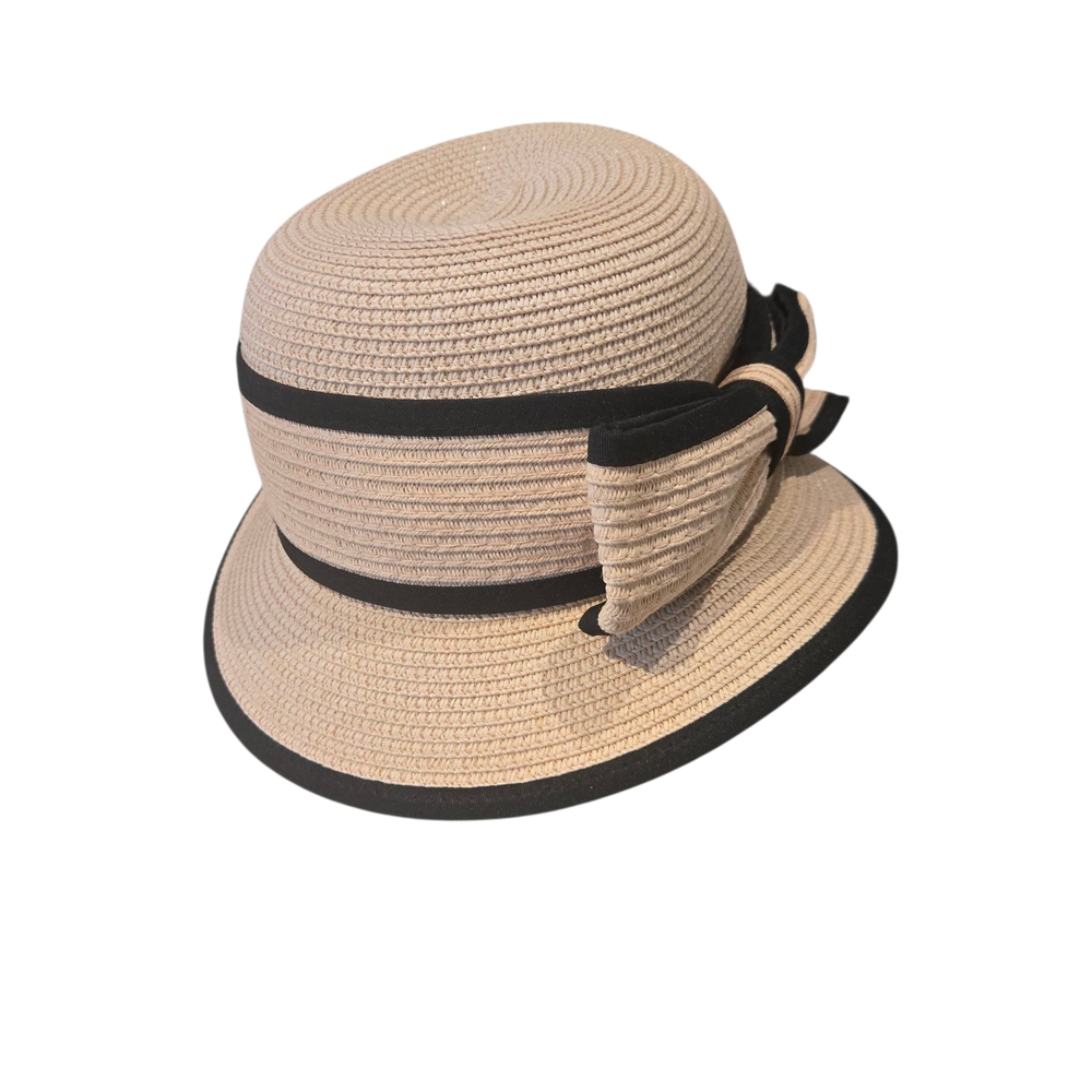 Chic Women's Beige Hat with Black Ribbon